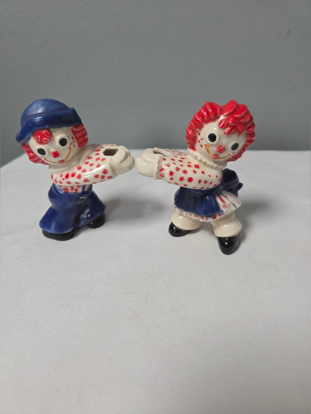Vintage Raggedy Ann & Andy Candle Holders Hugger Figurines Hand Painted Set